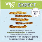 Pawstruck Natural Large 10-13” Beef Collagen Braids for Dogs – Long-Lasting Rawhide & Bully Stick Alternative, with Chondroitin & Glucosamine – 3 Pack