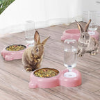 Rabbit Double Bowls Bunny Automatic Water Dispenser Detachable Stainless Steel Bowl No-Spill Water Bottle Food Feeder for Small Animals Bunny Squirrel Cat Puppy Chinchilla