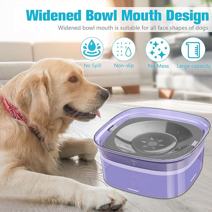 UPSKY 70oz Dog Water Bowl 2L No Spill Dog Bowl Large Capacity Spill Proof Slow Water Feeder, No Splash Dog Bowl Pet Water Dispenser Vehicle Carried Travel Slow Drinking Bowl for Messy Drinkers, Cats