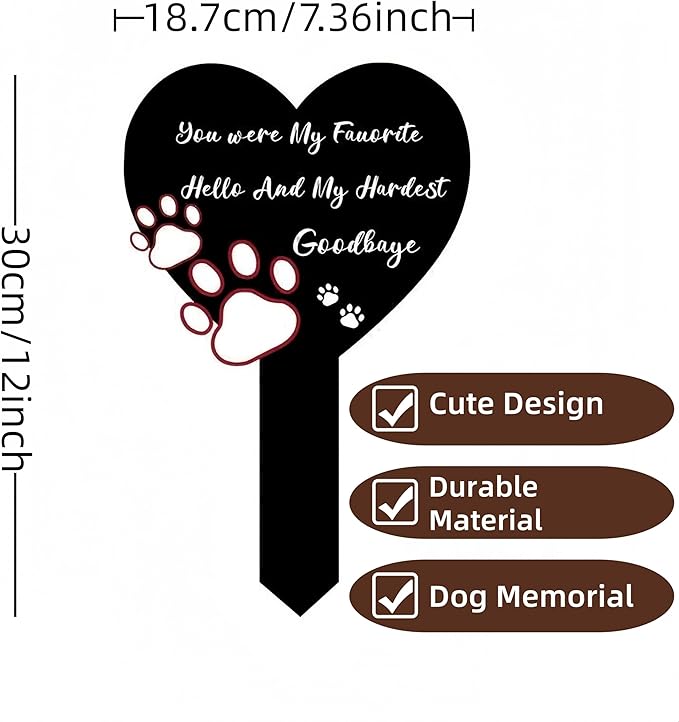 12 inch Metal Dog Memorial Grave Markers Dogs Cemetery Headstones Decorations Stakes Cemetery Memorial Plaque for loss of Puppy Pet Cross Tombstones Stake Ornaments Sign for Garden Outdoor Yard