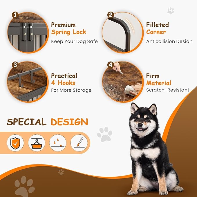 Dog Crate Furniture, 48" Heavy Duty Wooden Dog Crate End Table, XL Dog Kennel Furniture Large Breed, Decorative Dog Kennel Indoor, Double-Door Dog House