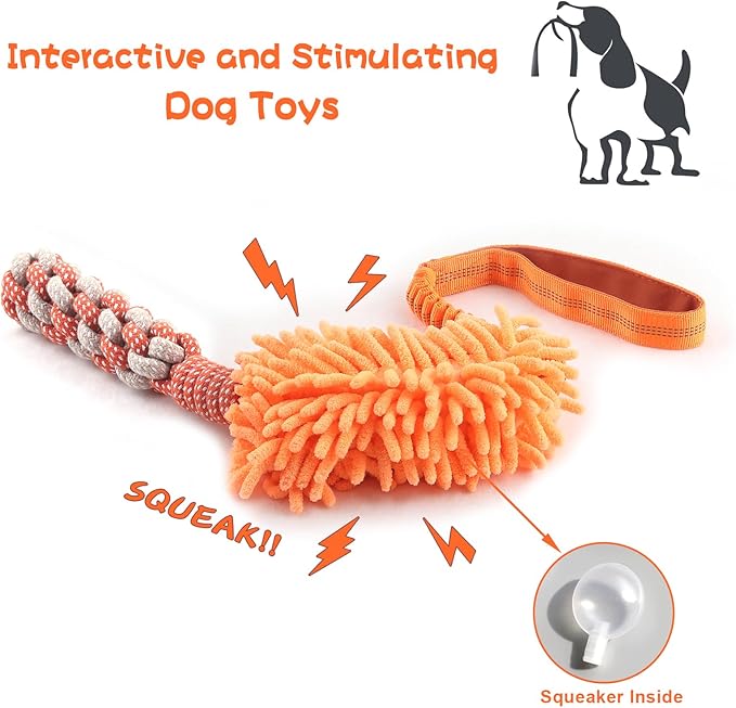 Dog Puppy Toys Dog Squeak Toys Plush Dog Toy with Dog Ropes Knots for Fun and Teeth Cleaning,Tug of War Toys, Puppy Chew Toys, Dog Rope Toys for Training Small, Large Dogs (Orange, Dog Bite Stick Toy)