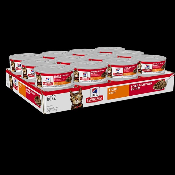 Hill's Science Diet Light, Adult 1-6, Weight Management Support, Wet Cat Food, Liver & Chicken Minced, 5.5 oz Can, Case of 24