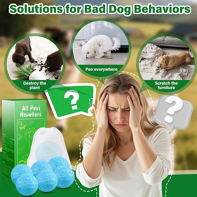Dog Repellent for Yard, 36 Pcs Natural Peppermint Oil Dog Cat Deterrent Ball Outdoor Indoor Preventing Dogs from Peeing Scratch and Chew, Keep Dogs Out of Lawn Garden, Blue