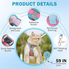 SCENEREAL Cat Harness and Leash Set Escape Proof, Adjustable Soft Air Mesh Kitten Harnesses for Girls Boys Small Medium Big Cats, Reflective Light Travel Pet Walking Vest for Puppy Rabbit, Pink L