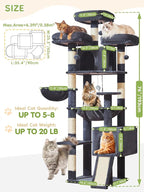 Taoqimiao 76-Inch Cat Tree with Scratching Posts,XXL Cat Tower for Large Cats with Cat Scratching Board,Extra-Large Metal Hammock,3 Perches, 2 Big Condos, Hanging Basket,MS047G,Smoke Gray