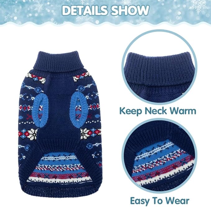 BINGPET Dog Sweater - Christmas Winter Warm Dog Clothes - Turtleneck Sweater for Small Medium Large Dogs - Classic Snowflake Doggy Knitwear Clothes
