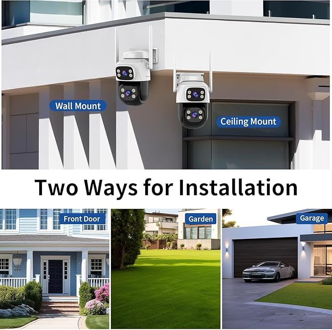 VSTARCAM Dual-Lens Security Cameras Wireless Outdoor, Pan/Tilt 360° View, 2.4GHz WiFi Outside Camera with Color Night Vision, 2-Way Audio, Motion Tracking, Siren, IP66 Weatherproof, Cloud & SD Storage