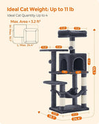 Feandrea Cat Tree, 44.1-Inch Cat Tower for Indoor Cats, Multi-Level Cat Condo with 4 Scratching Posts, 2 Perches, Hammock, Cave, Smoky Gray UPCT261G01
