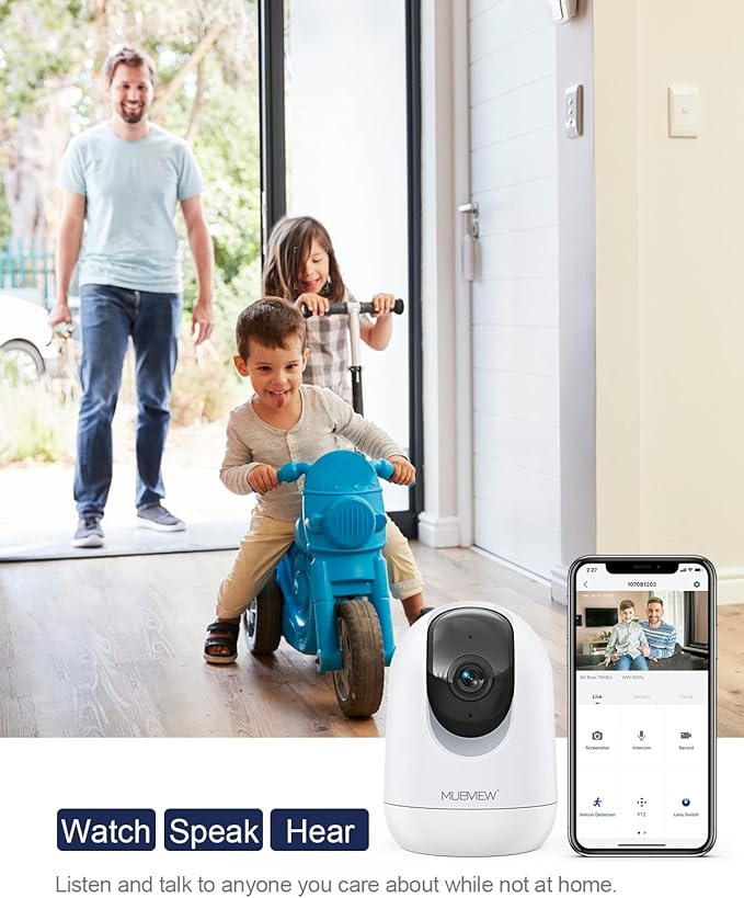MUBVIEW Cameras for Home Security, 2.4/5GHz WiFi 2K Indoor Wired Se2.curity Baby/Pet Camera with Phone App, Night Vision, 24/7 Record, 2-Way Audio, Motion Tracking, Cloud Storage