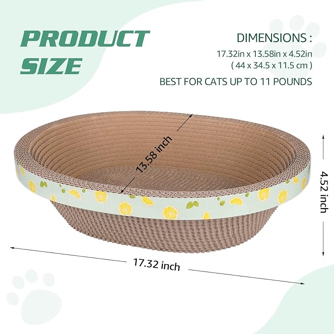 Oval Cardboard Cat Scratcher Bed Lounger Couch for Indoor Cats, Corrugated Cat Scratching Pad Box Durable, Cat Scratch Lounge Furniture Protection (17.32 Inch)