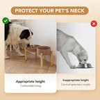 Ceramic Raised Slow Feeder Dog Bowl Set, Elevated 7.3inch Bowl and 8.2inch Slow Pet Food Dish with Wooden Stand for Medium and Large Dog (2 x Brown Coffee+ Stand)