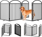 4 Panels Full Matel Freestanding Dog Gates with Door, 96"Extra Wide 32"Tall Free Standing Dog Pet Gate for Indoor & Outdoor. Foldable Pet Fences for Doorways, House, Stairs, Porch, Deck, Yard