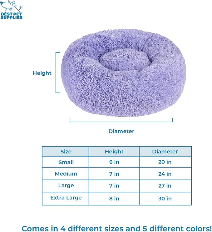 Best Pet Supplies Round Donut Dog Bed with Plush Faux Fur Fabric, Calming, Anti-Anxiety Cushion for Indoor Pets, Slip-Resistant Base, Soft Ergonomic Support - Lavender, 27x27x7.5''