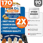 Omega 3 Fish Oil for Dogs - 170 Chews - Omega 3 for Dogs Itchy Skin & Allergy Relief - Skin & Coat Supplement - EPA & DHA Fatty Acids - Dog Anti Shedding & Hot Spot Treatment - Salmon Oil