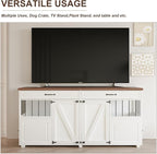 Dog Crate Furniture - Indoor Wood Dog Kennel Furniture 4 Doors with Divider and 2 Drawers - 72" L x 23.6" W x 33.5" H, White