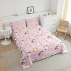 Erosebridal Pink Cat Bedding Set Twin Kawaii Animal Comforter Set, Cute Hearts Reversible Duvet Insert White Kitten Paws Quilt Set, Cartoon Animal Pet Bedding Comforters & Sets Geometry Triangle Decor