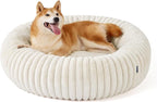 Bedsure Donut Large Dog Bed - Washable Faux Fur Dog Beds Large Sized Dog with Corduroy Fleece & Anti Slip Bottom, Round Pet Beds with Removable Cover, Cream, 36x36x10 inches