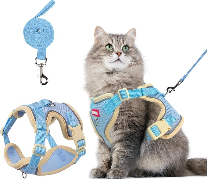 wanheart Cat Harness and Leash Set Escape-Proof Adjustable cat Leash and Harness Combo Suitable for All cat Breeds (Blue, L)