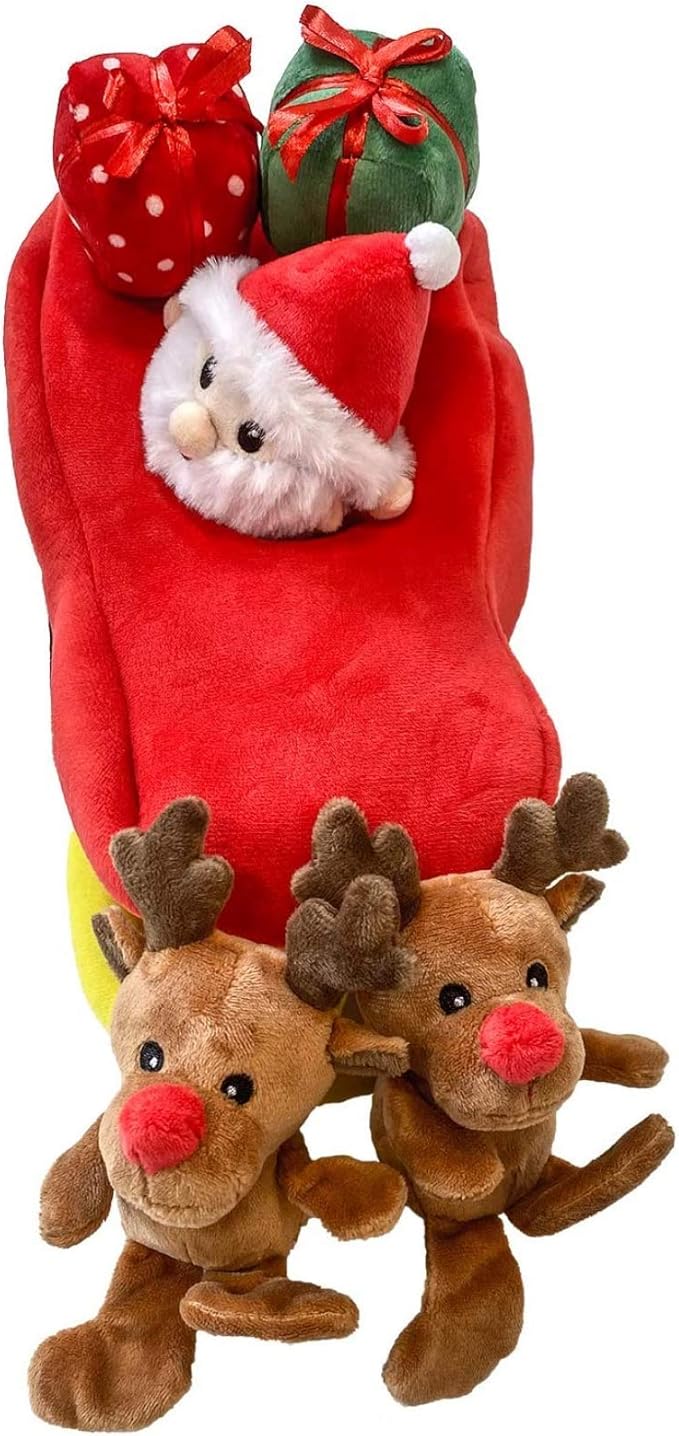 Midlee Santa Sleigh Find a Toy Christmas Dog Toy- Plush Burrow Interactive Hide & Seek Pet Holiday Toy