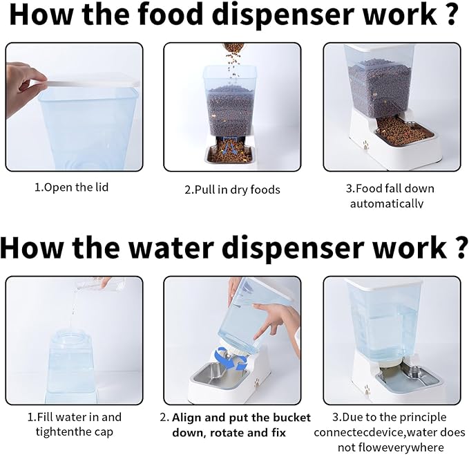 Meikuler Pets Auto Feeder 5.2L,Food Feeder and Water Dispenser Set for Medium & Large Dogs Cats and Pets Animals (White)