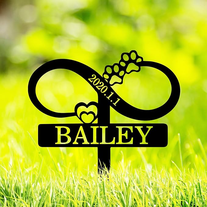 Personalized Dog Memorial Grave Marker with Hearts Paws, Custom Dog Name Memorial Stake Metal Engraved Sign, Dog Memorial Sign with Stake Pet Headstone Memorial Plaque Burial Stake for Dog