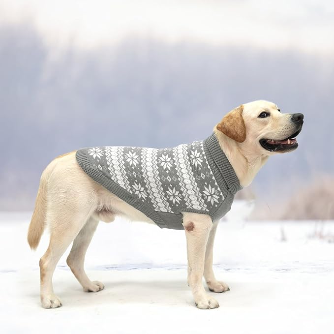 KOOLTAIL Cable Knit Dog Sweater Turtleneck, Cold Weather Pullover Classic Knitwear, Snowflake Pattern Thick Warm Winter Pet Clothes,Dog Christmas Sweater for Small Medium Large Dogs,Grey XL