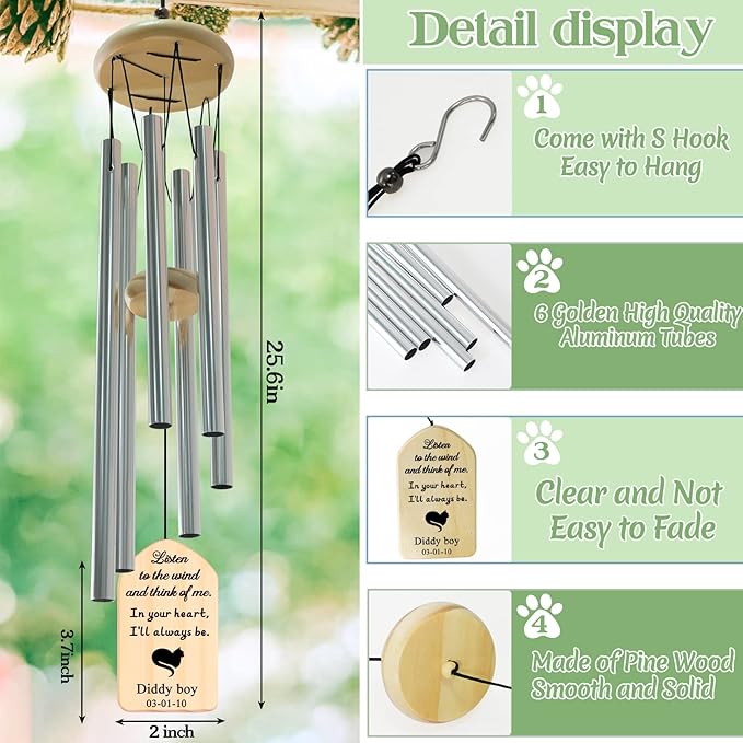 Pet Loss Gifts - PEMIRSAYO Personalized Cat Memorial Wind Chime - Pet Memorial Gifts - Loss of Cat Sympathy Gift - Bereavement Remembrance Memorial Gifts for Loss of Pet Cat