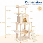 Cat Tree Tower 63in Multi-Level Cat Tower for Indoor Cats with Sisal Scratching Posts, Condo, Hammock, Dangling Ball and Extended Platform for Cats to Play, Beige