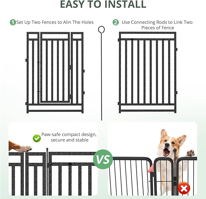 Dog Fence Outdoor Indoor, 47 Inch Height 48 Panels Dog Playpen for Large/Medium/Small Dogs Metal Dog Pen for Yard Camping and RV | Black-Silver