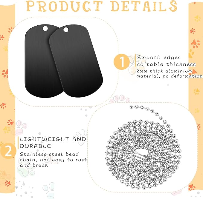 Yinkin 200 Pcs Personalized Military Dog Tags Set Including 100 Pcs Aluminum Blank Dog Tags for Engraving 100 Ball Steel Chain Rectangle Metal Blank Stamping Label for DIY Craft(Black)