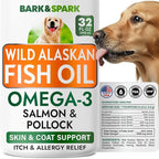 Bark&Spark Fish Oil for Dogs - Natural Omega-3 - Skin & Coat Support - Liquid Food Supplement for Pets - Natural EPA + DHA Fatty Acids for Joint Function, Immune & Heart Health 32oz - Salmon