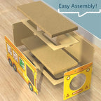 SHENGOCASE Wooden Jumbo 26.4" x 11.8" Extra Large Bus Shaped Cat Scratcher House for Big Cat Maine Coon, Cardboard Cat House with Scratching Pad for Indoor Cats