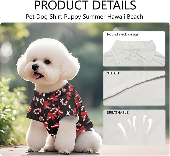 Candy Cane Christmas Dog Shirts for Pet Clothes Soft Breathable Puppy Shirts Printed Pet T-Shirt Puppy Dog Christmas Cosplay Xmas Pet Apparel for Dogs and Cats Girls Boys