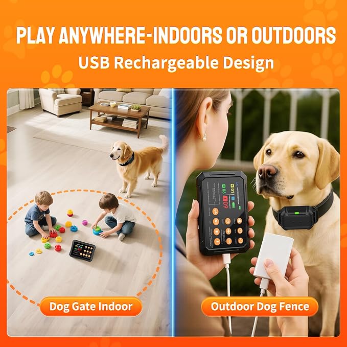2025 Upgraded Wireless Dog Fence, Dog Training, No-Go Zone, 3-in-1 Precision Radar Electric fence for dogs, Coverage up to 1 Acre, Real-Time Distance Monitoring, Indoor & Outdoor, Medium & Large Dogs