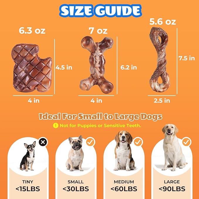 Dog Toys for Aggressive Chewers: Gift Box with 3 Pack Dog Chew Toys, Indestructible Dog Toy for Large Dogs Birthday, Chew Toys for Dogs, Bacon Flavor, Tough Dog Toys to Keep Them Busy