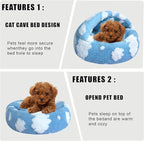 HYQ Cat Beds for Indoor Cats, Small Dog Bed with Cover Cave, Cozy Cat Cave Bed, Round Puppy Bed with Hooded Cover, Dog Beds for Small Dogs with Anti-Slip Bottom(Blue, 20×20 Inch)
