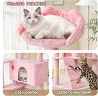 MoNiBloom 77 Inch Cat Tree Tower for Indoor Cats Large Adults, Tall Cat Tower with Scratching Post, Multi-Level Furniture Activity Center with Cat Condo Pet Play House, Soft Pink