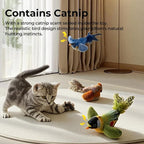 2-pack catnip cat toys that stimulate indoor cats' natural hunting instincts,Interactive plush bird toy with realistic chirping sounds to tease your cat (Brown artificial bird + green artificial bird)