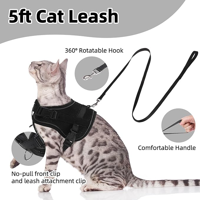 PUPTECK Cat Harness and Leash Set Escape Proof, Adjustable Reflective Kitten Jacket Easy Control, Pet Vest Harness for Cats Small Dogs Puppies Walking and Travel