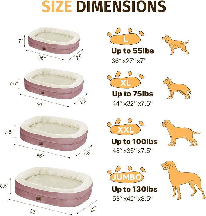 Orthopedic Washable Large Dog Bed: Cooling Dog Bed with Bolsters - Jumbo Bed Waterproof Removable Cover Non-Slip Pet Bed for Extra Large Sized - Pink