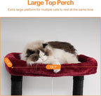 Heybly Cat Tree, 68 inch Multi-Level Cat Tower for Indoor Cats, 2 Widened Plush Perches Cat Condo with Scratching Board and Big Caves, Black and Red HCT025BR