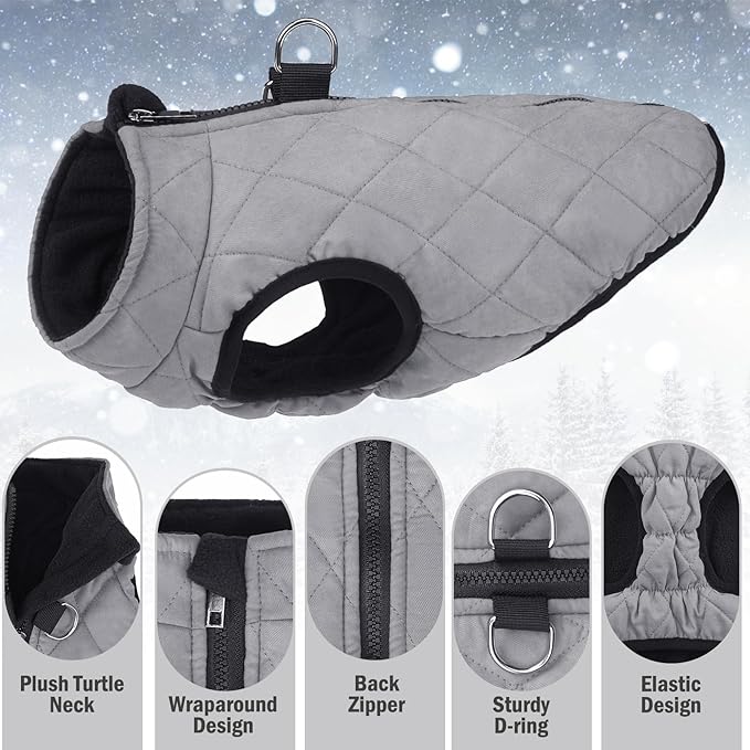 SCENEREAL Winter Dog Vest Coat with Harness Built In, Warm Puppy Jacket for Small Medium Dogs, Cold Weather Coat with Zipper, Fleece Puffer Vest Windproof Snow Clothes