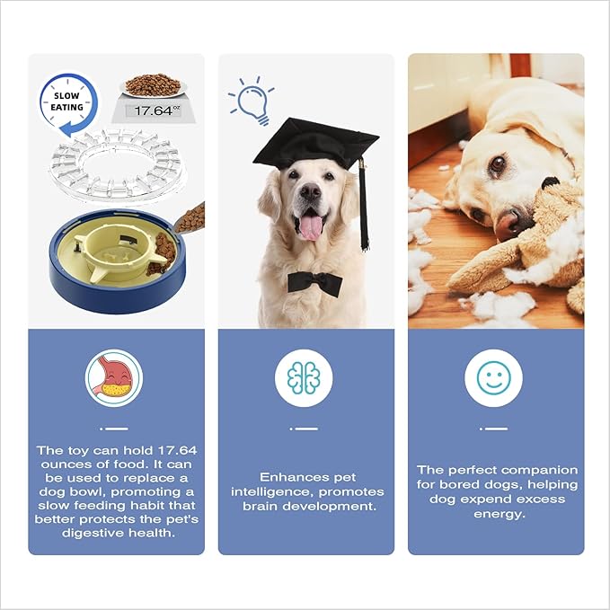 KADTC Dog Spinning Puzzle Feeder Food Slow Bowl for All Dog Breeds Adjustable Feeding Time from 5 to 60 min Capacity 17.64 Ounce Puppy Treat Dispenser Toy Kibble Dispensing Toys Healthy Eating