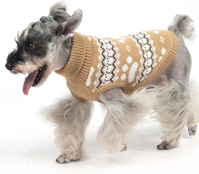KOOLTAIL Cable Knit Dog Sweater Turtleneck, Cold Weather Pullover Classic Knitwear, Cute Paws Pattern Thick Warm Winter Pet Clothes, Dog Christmas Sweater for Small Medium Large Dogs Cats,Khaki SM