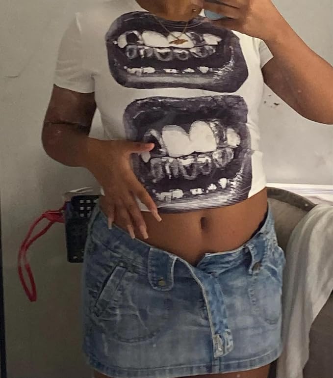 Baby Tees Y2k Shirt 2000s Fashion Cute Shirts 90s Outfit Woman Graphic Tees Y2k Vintage Clothes