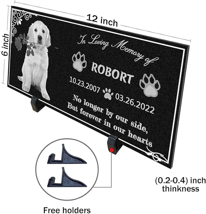 Dog Headstone, Memorial Stone,Black Granite Memorial Garden Stone Engraved with Photo,Pet Headstones Personalized Pet Memorial Stones for Dog,Cat Tombstone (Dog Memorial Stone)