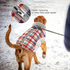 FUAMEY Dog Coat for Large Dogs,Waterproof Dog Winter Jacket with Harness Built in Puppy Cold Weather Coats Reflective Pet Vest with Zipper Warm Fleece Dogs Snowsuit Windproof Red Plaid XXXL