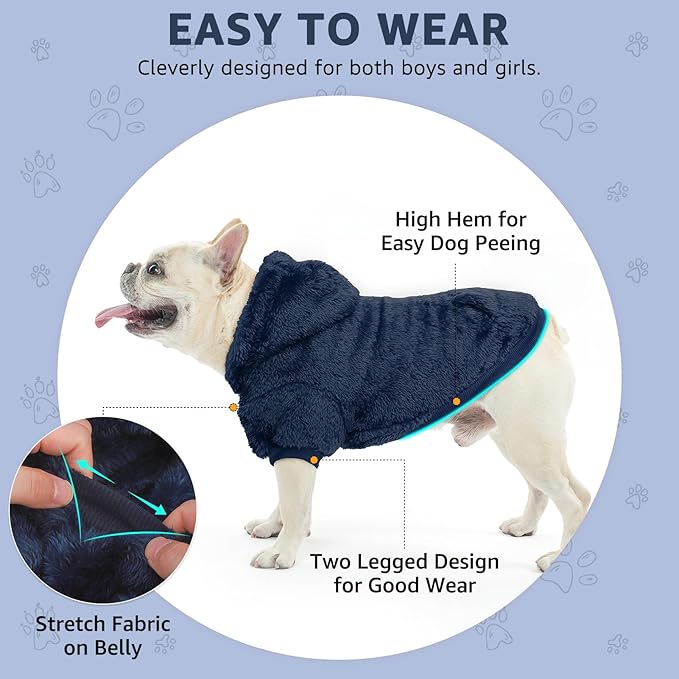 SCENEREAL Fleece Dog Sweater Hoodie for Small Medium Large Dogs, Fuzzy Warm Puppy Sweatshirt with Pocket, Girl Boy Pet Clothes for Winter/Fall, Designer Cute Male/Female Cat Clothes with Leash Hole