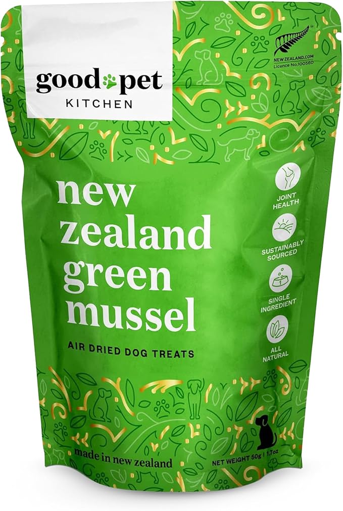 Pet Treats, Air-Dried, Natural, Single Ingredient Dog Treat, Grain Free, Sustainably Sourced Dog Treats, Toppers, Snacks, New Zealand Green Mussels 1.7 oz
